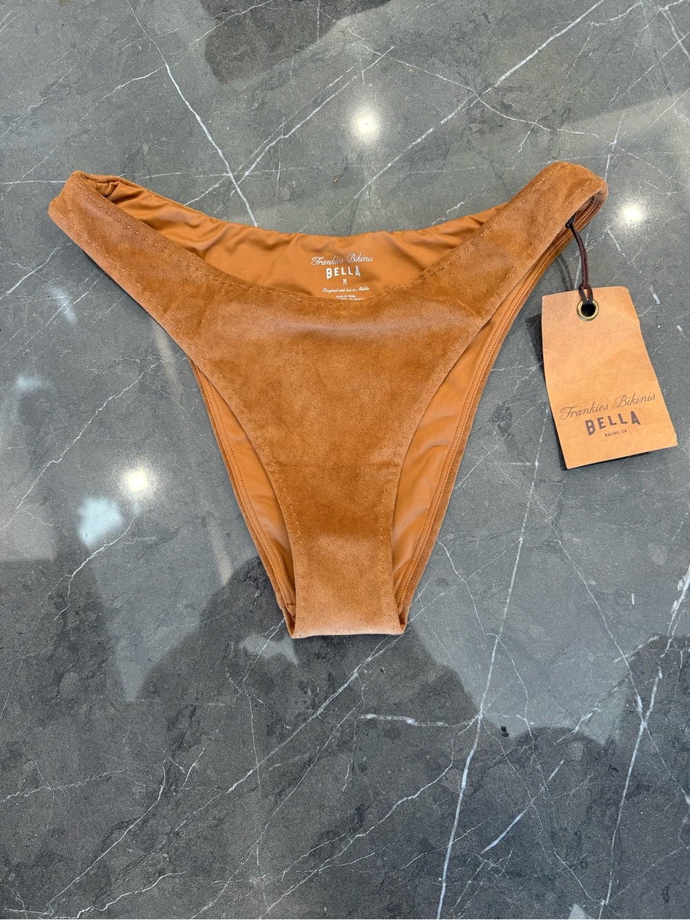 Bella Hadid High-Cut Bikini Bottom in Cognac Brown - Frankie's Bikinis